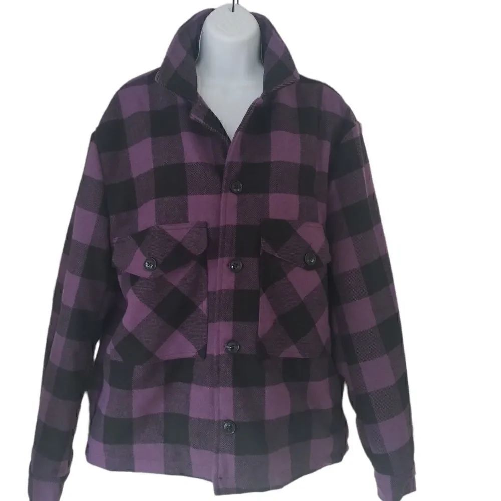 BDG Urban Outfitters purple black plaid warm jacket size S